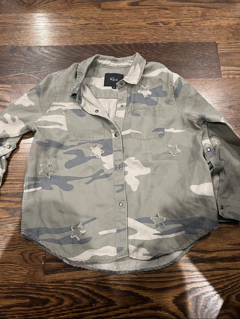 Rails kids Camouflage Button-Down Shirt in Olive and Gray with Star Embroidery